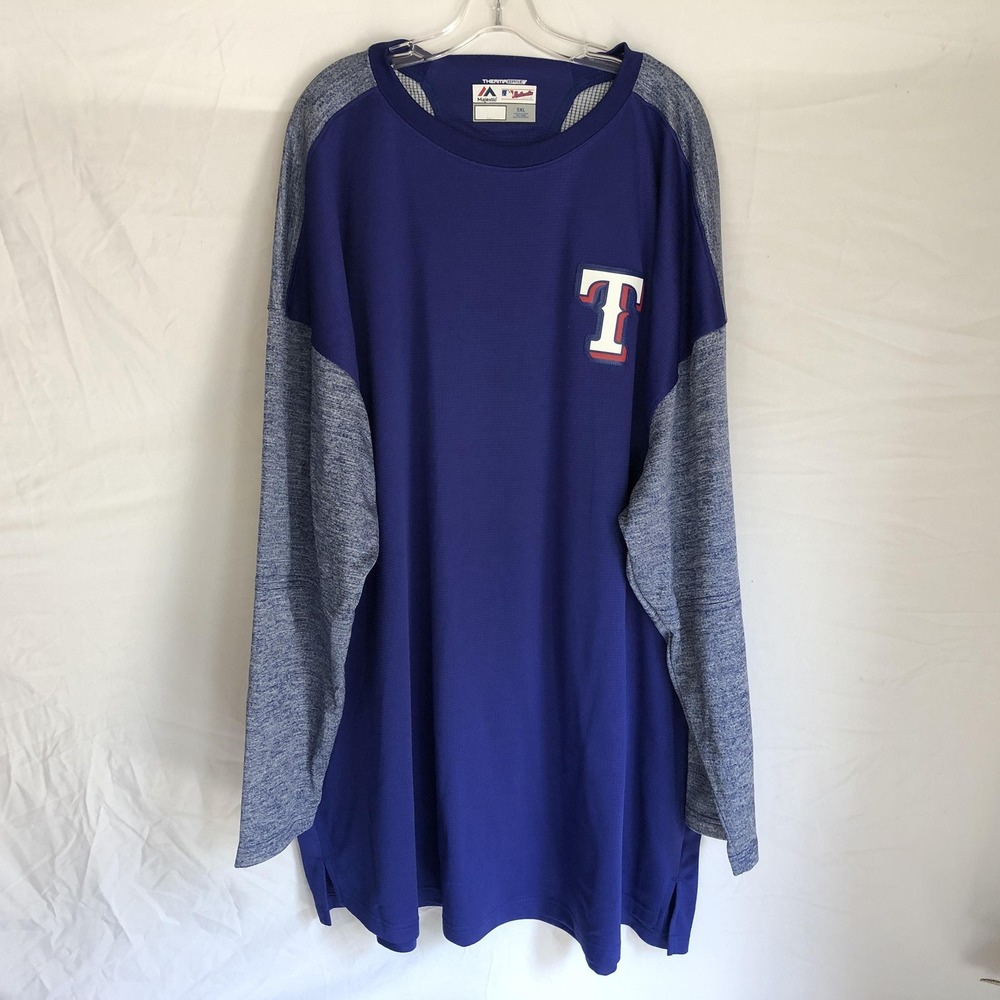 Texas Rangers Shirt Mens 5XL Blue Long Sleeve MLB Baseball Majestic ThermaBase